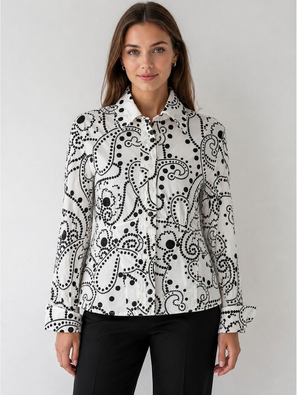 Farinaz Taghavi White Black Italian Fabric Printed Jacket Blazer Women's 14